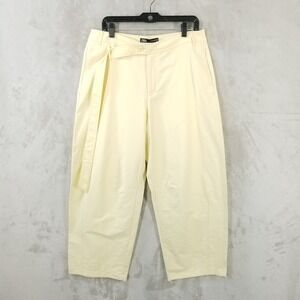 Zara Barrel Leg Pants Women L Butter Yellow Cotton Wide Leg Lantern Trouser New